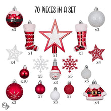 Load image into Gallery viewer, Super Santa Christmas Ornament Mega Bundle Set, Red and White Baubles, Snowman, Suit, Belt, and Snowflakes
