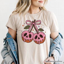 Load image into Gallery viewer, Sweet and Spooky Poison Cherries Halloween T-Shirt, Coquette Skulls Tee
