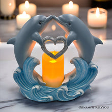 Load image into Gallery viewer, Tides of Affection Dolphin Figurine and Tealight Candle, 7&quot; Romantic Tabletop Valentine or Anniversary Gift
