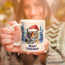 Carregar imagem no visualizador da galeria, Tiger with Santa Hat Personalized Mug, Winter Forest Christmas Gift With Custom Name and Date
