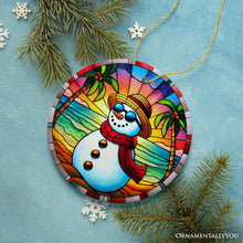 Carregar imagem no visualizador da galeria, Tropical Holiday Sunset Snowman Ornament, Vibrant Beach Christmas Keepsake
