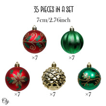 Load image into Gallery viewer, Uniquely Patterned Christmas Bauble Set, 35 Ornaments with Red, Green, and Gold
