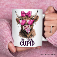 Carregar imagem no visualizador da galeria, Valentines Highland Cow Personalized Mug, Not Today Cupid Funny Cow Lover Gift
