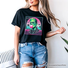 Cargar imagen en el visor de la galería, Vaperwave Frankenstein Retro Neon Horror T-Shirt, Synthwave 80&#39;s Styled Classic Halloween Tee
