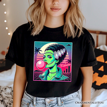 Cargar imagen en el visor de la galería, Vaperwave Mrs Frankenstein Retro Neon Horror T-Shirt, Synthwave 80&#39;s Styled Classic Halloween Tee
