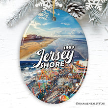 Carregar imagem no visualizador da galeria, Vibrant Jersey Shore Ceramic Ornament, Tropical New Jersey Vacation in Atlantic Ocean Christmas Souvenir

