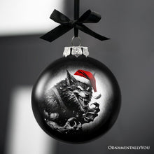 Carregar imagem no visualizador da galeria, Werewolf Christmas Spooky Portrait Glass Ornament, Black Horror Halloween Tree Decoration
