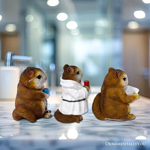 Load image into Gallery viewer, Whimsical Chipmunk Trio Set of Three Figurines, 5&quot; Cute Desk Decor and Garden Statues
