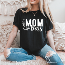 Cargar imagen en el visor de la galería, Wife Mom Boss T-Shirt, Black Casual Tee for Strong and Empowered Mothers
