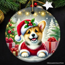 Carregar imagem no visualizador da galeria, Adorable Welsh Corgi with Santa Hat Ornament, Jolly Christmas for Heartfelt Gift
