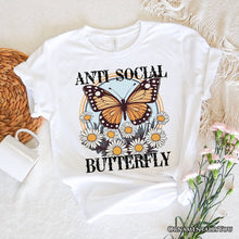 Carregar imagem no visualizador da galeria, Anti Social Butterfly T-Shirt, Retro White and Natural Tee for Quirky and Independent Women
