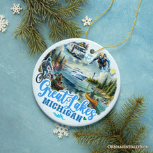 Carregar imagem no visualizador da galeria, Artistic Great Lakes Michigan State Ornament, Ceramic Landscapes and Travel Souvenir and Gift

