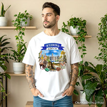 Carregar imagem no visualizador da galeria, Artistic Wyoming State Themes and Landmarks T-Shirt, Tee for History and Travel Lovers

