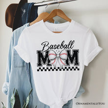 Carregar imagem no visualizador da galeria, Baseball Mom Coquette Bow Retro T-Shirt, Stylish Game Day White Tee for Trendy and Proud Sports Mothers
