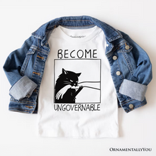Load image into Gallery viewer, Become Ungovernable Black Cat T-Shirt, Bites Hand Humorous Meme Tee
