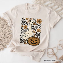 Carregar imagem no visualizador da galeria, Boho Goose Halloween Pumpkin T-Shirt, Spooky Fall Floral Tee
