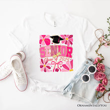 Carregar imagem no visualizador da galeria, Boho Senior 2025 T-Shirt, Pink Floral Graduation White Tee for Proud and Stylish Students

