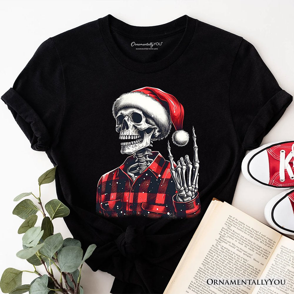 Buffalo Plaid Christmas Skeleton T‑Shirt, Brutal Guys Tee