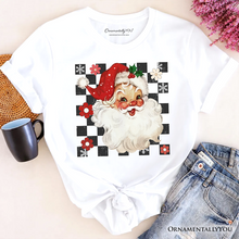 Load image into Gallery viewer, Checkered Santa Claus Vintage T-Shirt, Retro Merry Christmas Tee

