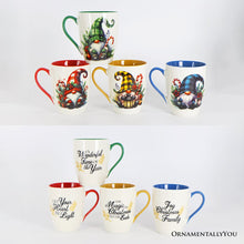 Load image into Gallery viewer, Cheerful Holiday Gnome Eclectic Ceramic Mug Set of 4, Christmas Coffee Cups for a Tableware Gift
