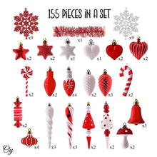 Load image into Gallery viewer, Christmas Paradise Ornament Bundle Mega Set, 155 Red and White Baubles with Many Themes
