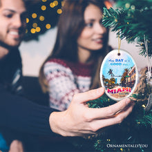 Cargar imagen en el visor de la galería, Classic Miami Living Stroll Through Paradise Ornament, Scenic Ocean Drive Artwork Souvenir
