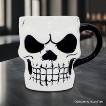 Cargar imagen en el visor de la galería, Classic Skeleton Face Spooky 4&quot; Mug, Ceramic Halloween Gothic Kitchen Cup Decor
