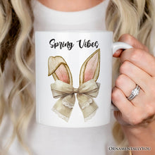 Load image into Gallery viewer, Coquette Bow Bunny Ears Personalized Mug, Aesthetic Spring Vibes Gift With Custom Name
