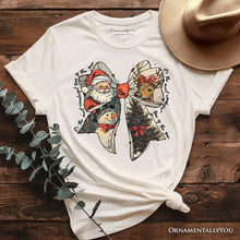 Load image into Gallery viewer, Coquette Christmas Bow T‑Shirt, It&#39;s Most Wonderful Time Of The Year Vintage Tee With Santa, Deer and Snowman
