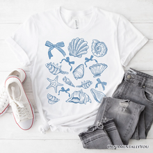 Load image into Gallery viewer, Coquette Seashell Summer Vibe T-Shirt, Natural and White Retro Beach Tee Gift for Ocean Lover
