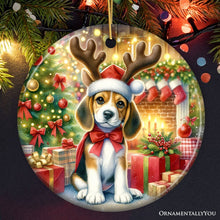 Load image into Gallery viewer, Cozy Fireplace Beagle Ornament, Snuggly Canine Christmas Gift and Decor
