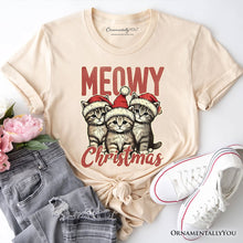 Load image into Gallery viewer, Cute Meowy Christmas T-Shirt, Baby Cat In Santa Hat Holiday Tee
