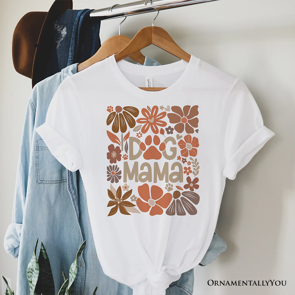 Dog Mama Boho Floral T-Shirt, White and Black Tee for Proud and Stylish Pet Lovers