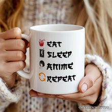 Load image into Gallery viewer, Eat Sleep Anime Repeat Personalized Mug, Funny Anime Lover Gift With Custom Name
