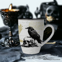 Load image into Gallery viewer, Elegant Goth Set of 4 Ceramic Mugs with Real Gold Trim, Black and White Spooky Halloween Coffee Cup Kitchen Gift
