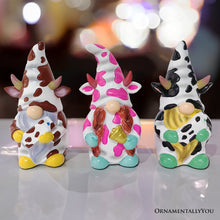 Load image into Gallery viewer, Endearing Cow Gnome Trio Mini Statue Set of Three, 5&quot; Miniature Figurine and Unique Farm Resin Garden Statue

