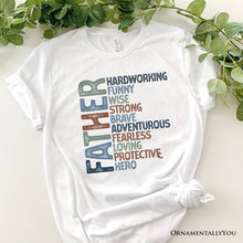 Carregar imagem no visualizador da galeria, Father Definition T-Shirt, White and Natural Inspirational Tee for Hero Dad
