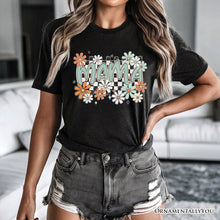 Carregar imagem no visualizador da galeria, Floral Mama Checkered T-Shirt, White, Natural and Black Retro Tee for Stylish Mothers

