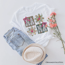 Load image into Gallery viewer, Floral Mama Coquette T-Shirt, White and Natural Boho Tee for Sweet and Stylish Moms
