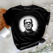 Cargar imagen en el visor de la galería, Frankenstein Spooky Portrait T-Shirt, Horror Villain Theme Halloween Tee
