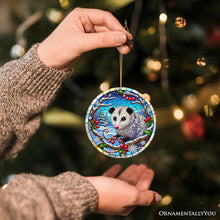 Cargar imagen en el visor de la galería, Frosty Possum in Berry Branches Ornament, Playful Winter Wonderland for Holiday Tree Decor
