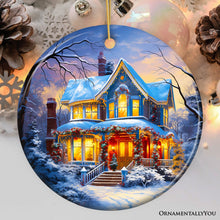 Load image into Gallery viewer, Glowing Winter Night Painting Ceramic Ornament, Warm and Inviting Christmas Tree Decor
