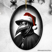 Carregar imagem no visualizador da galeria, Grim Plague Doctor With Santa Hat Ceramic Ornament, Dark Christmas Keepsake for Halloween Tree

