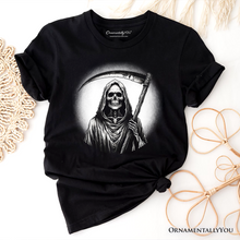 Cargar imagen en el visor de la galería, Grim Reaper Spooky Portrait T-Shirt, Horror Villain Theme Halloween Tee
