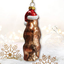 Load image into Gallery viewer, Grizzly Bear with Santa Hat and Gift Glass Christmas Ornament
