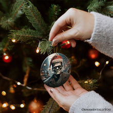 Carregar imagem no visualizador da galeria, Grotesque Frankenstein with Santa Hat Ornament, Spooky Holiday Gift for Horror Fans

