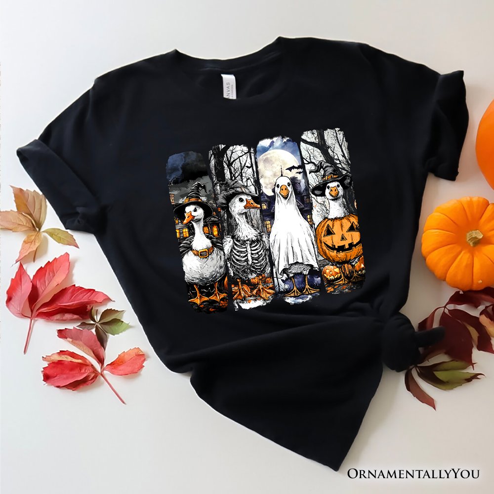 Halloween Goose in Costume T-Shirt, Spooky Fall Geese Tee for Bird Enjoyers
