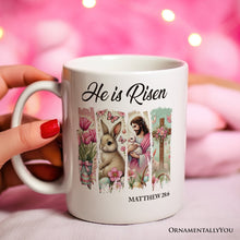 Carregar imagem no visualizador da galeria, He Is Risen Easter Jesus Personalized Mug, Matthew 28:6 Christian Gift With Custom Name

