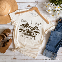 Load image into Gallery viewer, Highland Cow Isaiah 8:11-13 Christian T-Shirt, Follow the Word Not the Herd Bible Verse Western Tee
