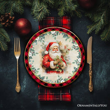 Load image into Gallery viewer, Decor Steals Special -  Holiday Cheer Set of 4 Plates with Real Gold Plaid Trim, Christmas Tableware Collection for Salad, Dessert, Appetizer, and Side Plates
